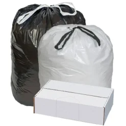 Highmark Draw And Tie Can Liners, 0.7 mil, 15 Gallons, 24" x 28", White, Box Of 300