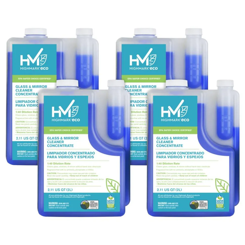 Highmark ECO Glass And Mirror Cleaner Concentrate, 2 Liters, Case Of 4 Bottles