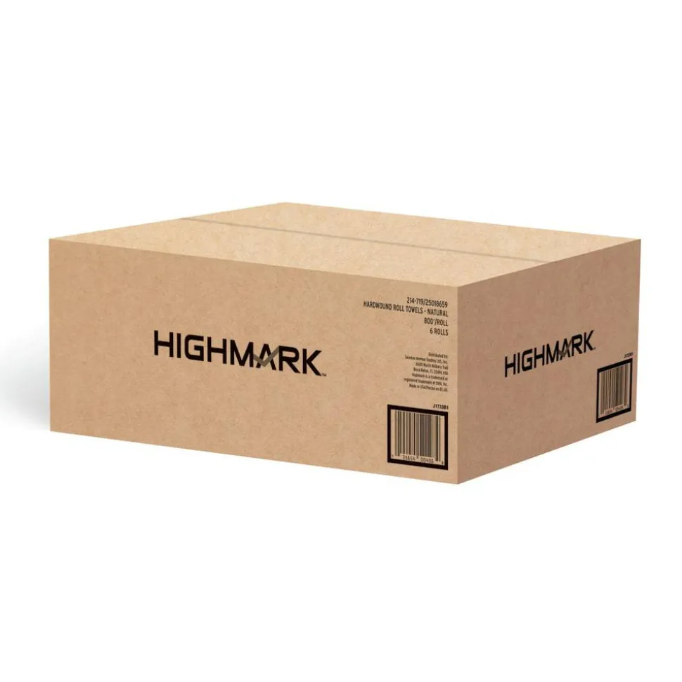 Highmark ECO Hardwound 1-Ply Paper Towels, 100% Recycled, Natural, 800' Per Roll, Case Of 6 Rolls