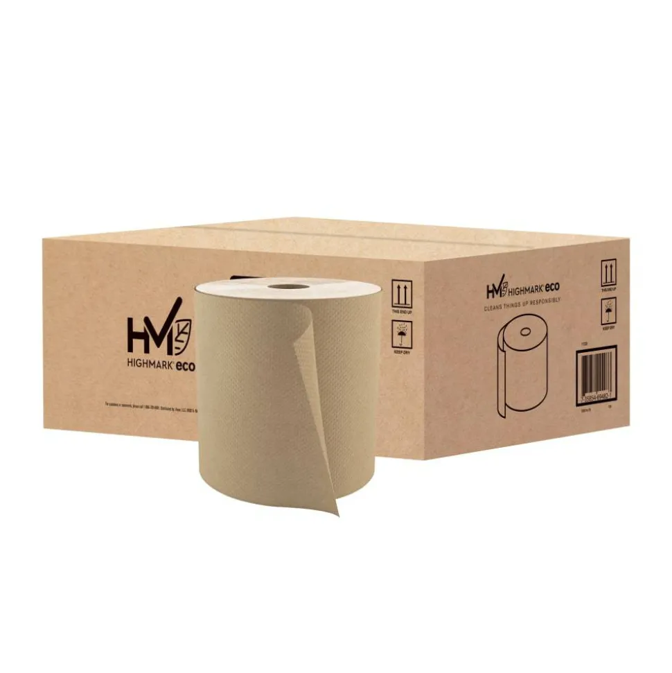Highmark ECO Hardwound 1-Ply Paper Towels, 100% Recycled, Natural, 800' Per Roll, Case Of 6 Rolls