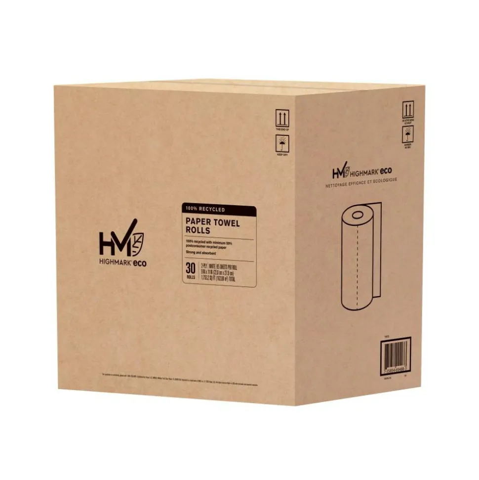 Highmark ECO 2-Ply Paper Towels, 100% Recycled, 85 Sheets Per Roll, Case Of 30 Rolls