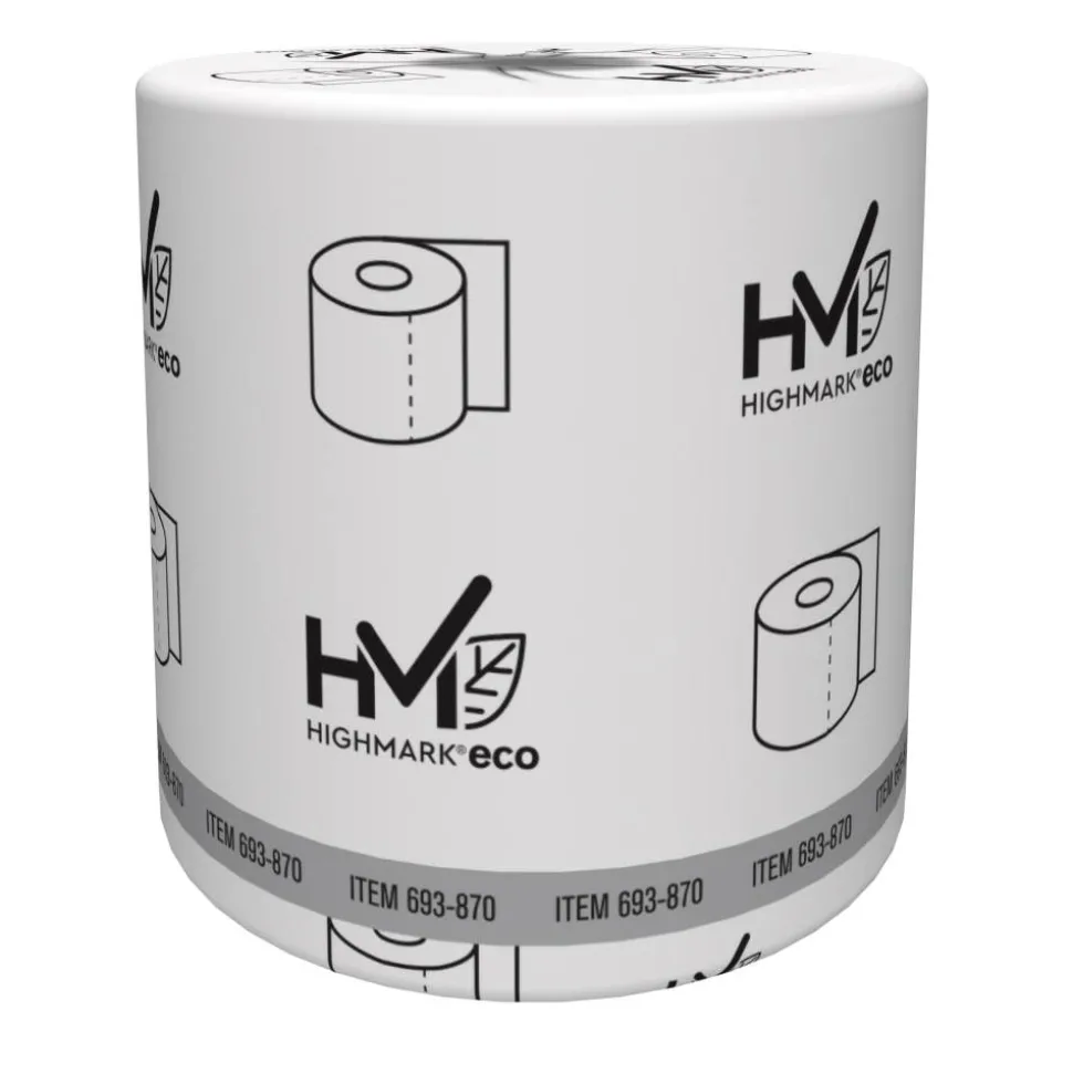 Highmark ECO 2-Ply Toilet Paper, 100% Recycled, White, 550 Sheets Per Roll, Case Of 80 Rolls