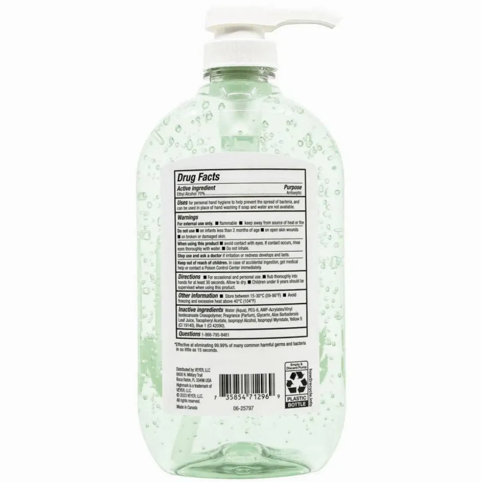 Highmark Hand Sanitizer With Aloe, Floral Scent, 32 Oz, Green, Case Of 6 Bottles