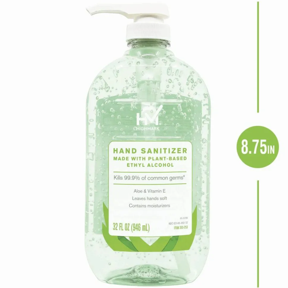Highmark Hand Sanitizer With Aloe, Floral Scent, 32 Oz, Green, Case Of 6 Bottles