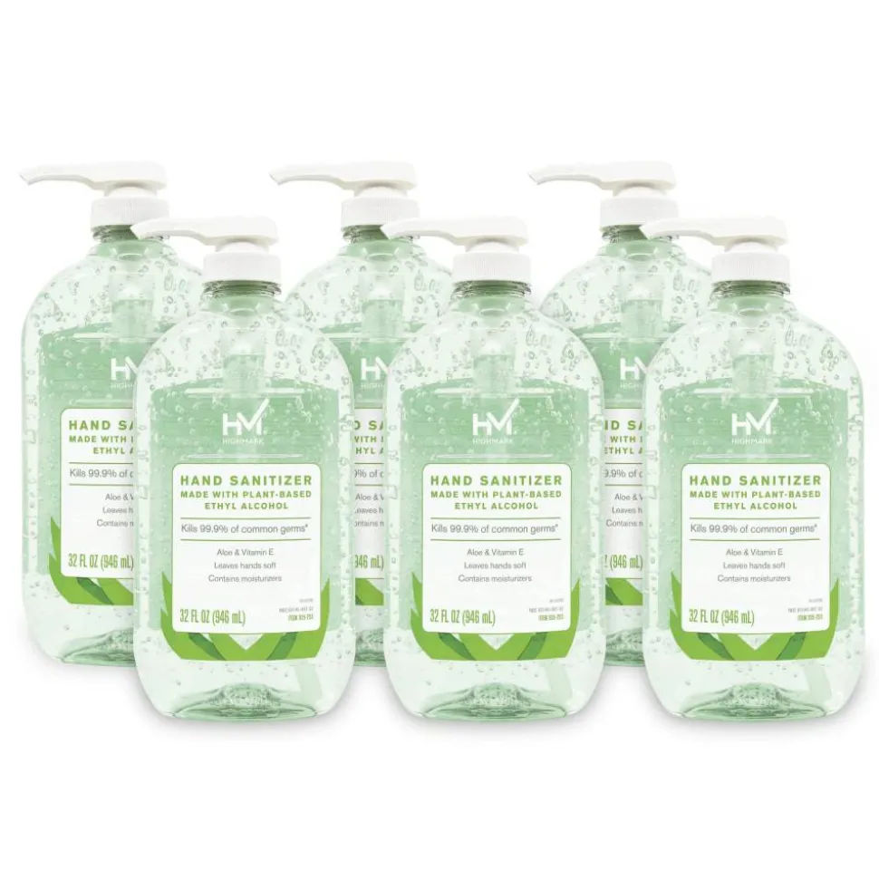 Highmark Hand Sanitizer With Aloe, Floral Scent, 32 Oz, Green, Case Of 6 Bottles