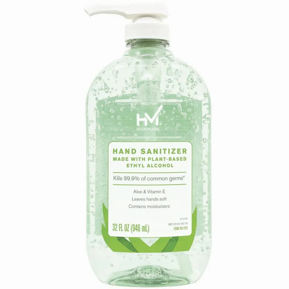 Highmark Hand Sanitizer With Aloe, Floral Scent, 32 Oz, Green, Case Of 6 Bottles