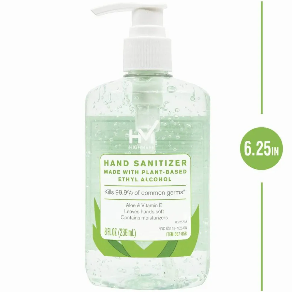 Highmark Hand Sanitizer With Aloe, Floral Scent, 8 Oz, Green, Case Of 6 Bottles
