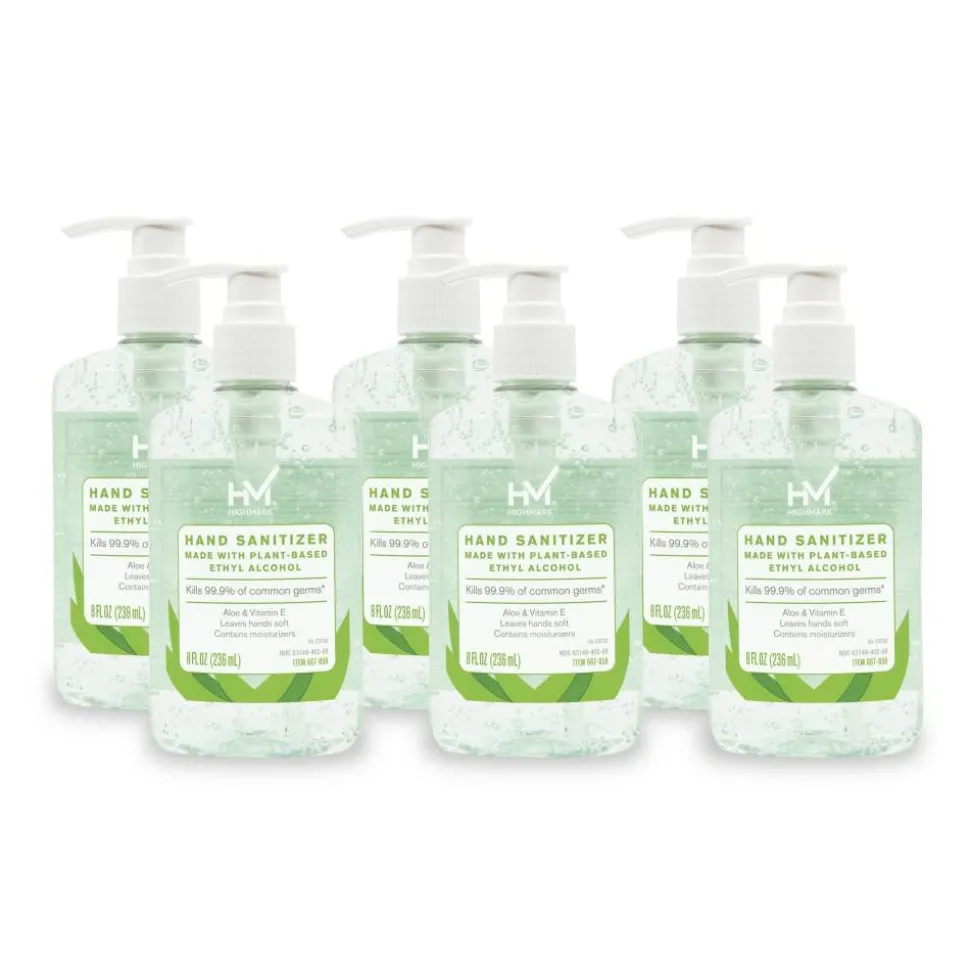 Highmark Hand Sanitizer With Aloe, Floral Scent, 8 Oz, Green, Case Of 6 Bottles