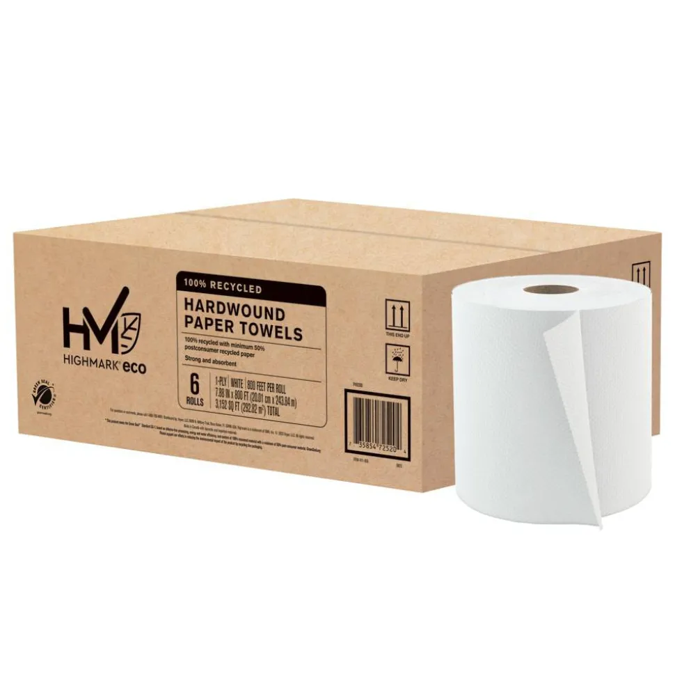 Highmark Hardwound 1-Ply Paper Towels, 800' Per Roll, Pack Of 6 Rolls