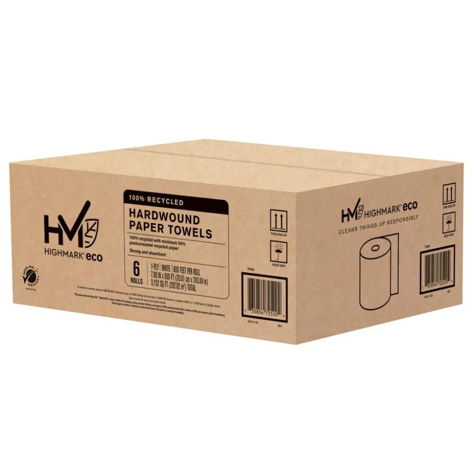 Highmark Hardwound 1-Ply Paper Towels, 800' Per Roll, Pack Of 6 Rolls