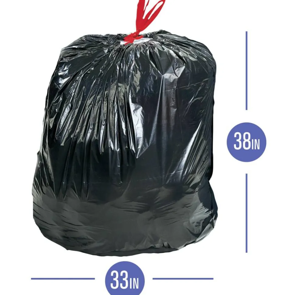 Highmark Large Drawstring Trash Bags, 0.7 mil, 33 Gallon, Black, Box Of 70 Bags