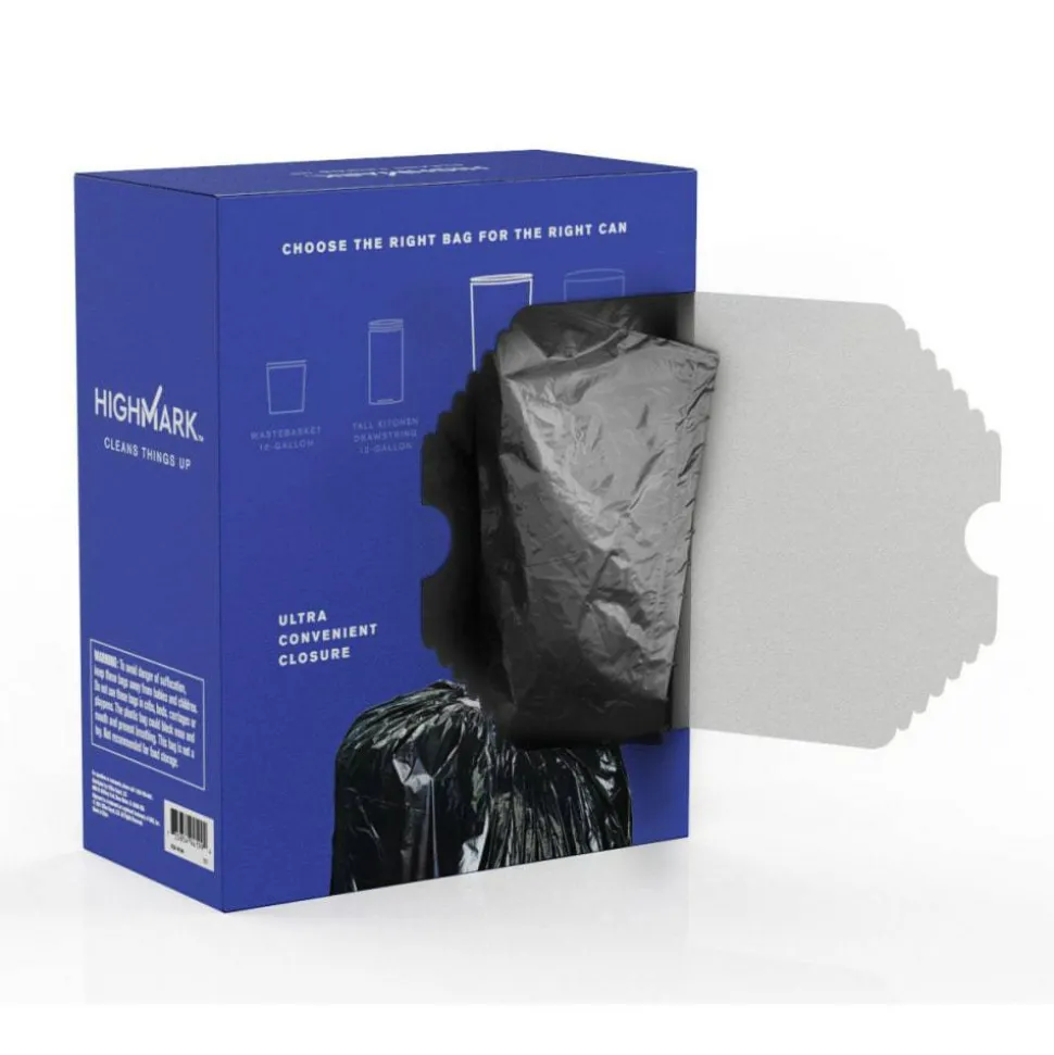 Highmark Large Drawstring Trash Bags, 0.7 mil, 33 Gallon, Black, Box Of 70 Bags
