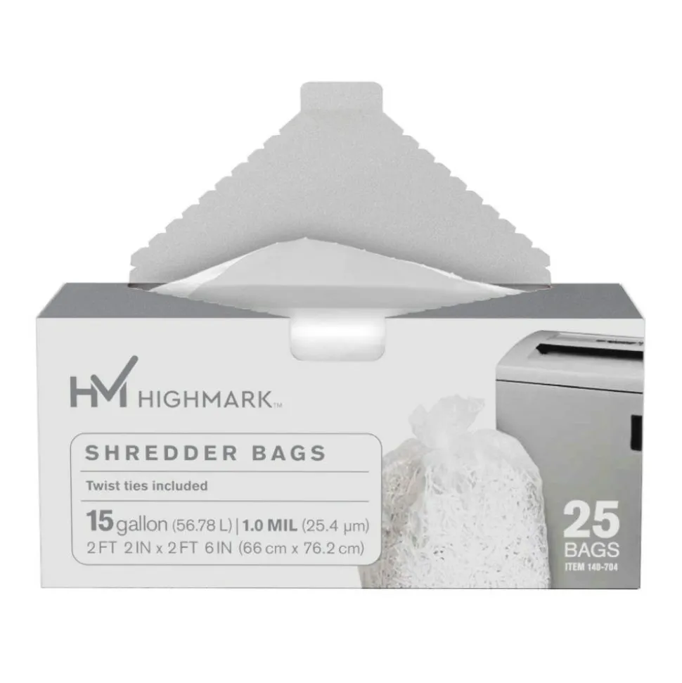 Highmark Large Shredder Bags, 15 Gallon, Clear, Box Of 25 Bags