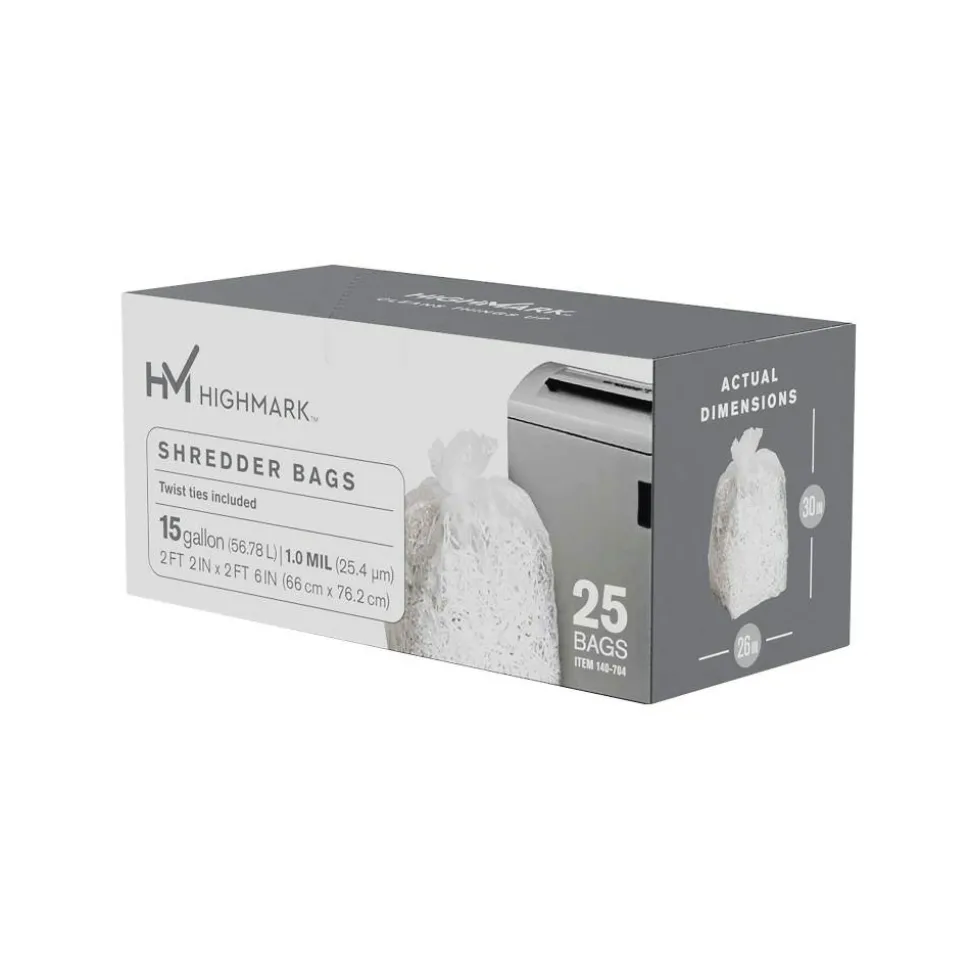 Highmark Large Shredder Bags, 15 Gallon, Clear, Box Of 25 Bags