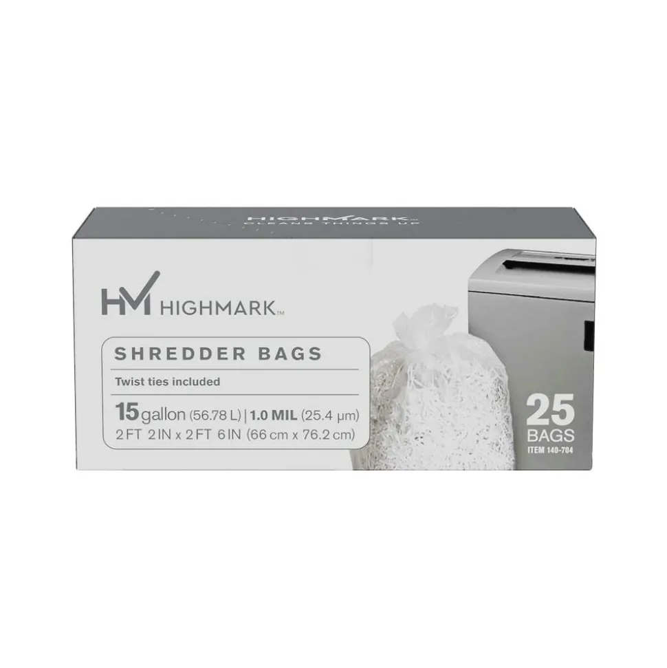 Highmark Large Shredder Bags, 15 Gallon, Clear, Box Of 25 Bags
