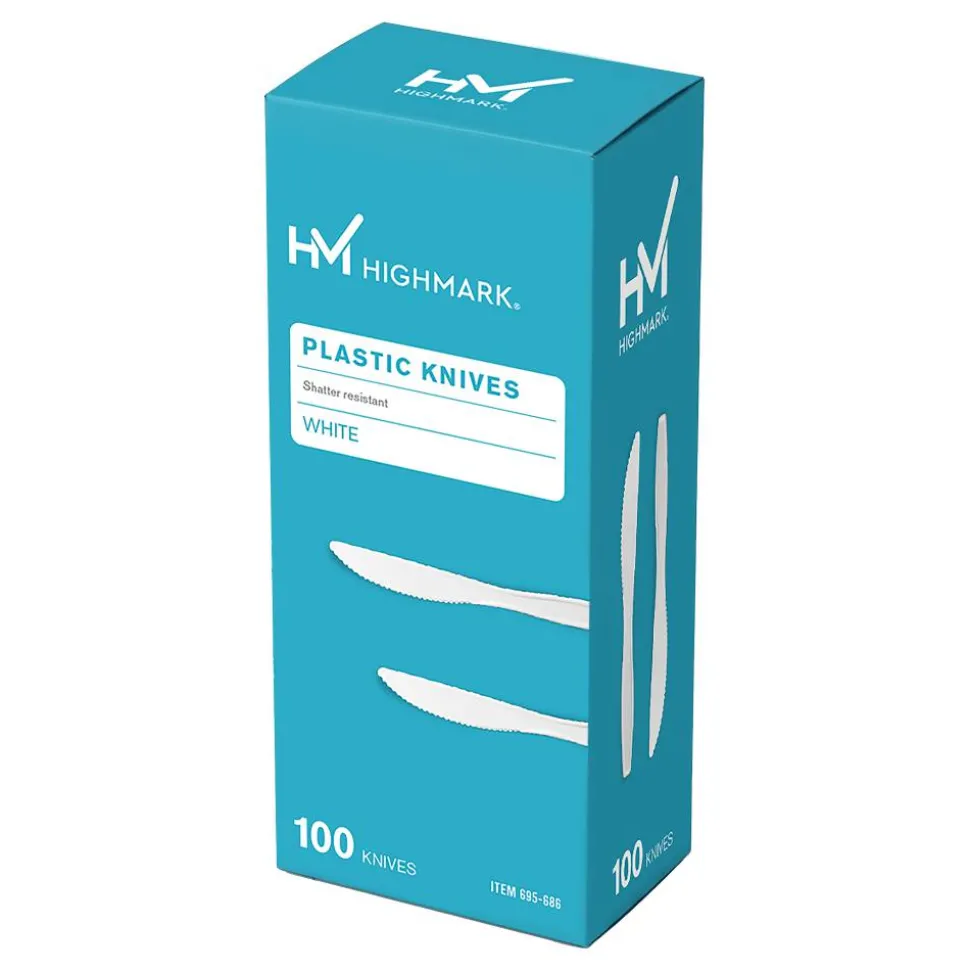 Highmark Medium-Length Plastic Cutlery, Knives, Pack Of 100 Knives