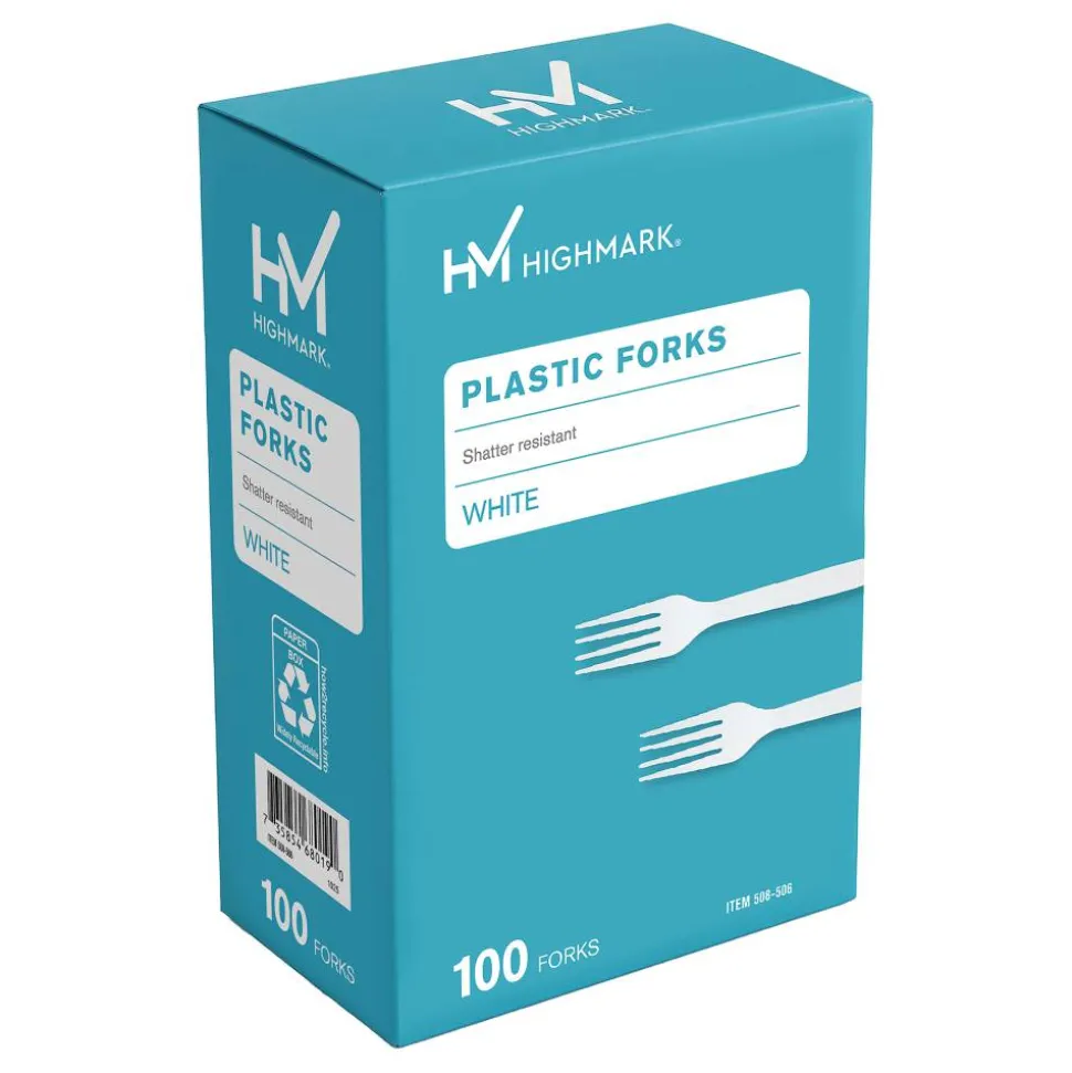 Highmark Medium-Length Plastic Cutlery, Forks, Pack Of 100 Forks