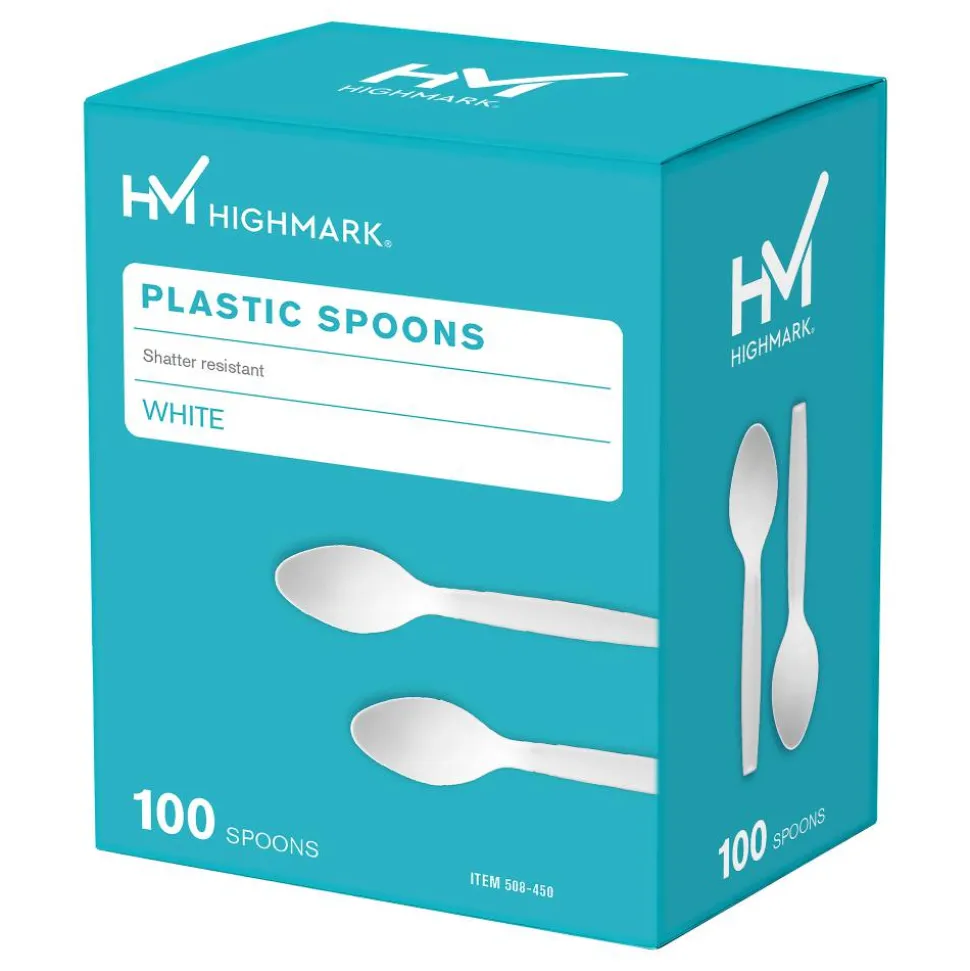 Highmark Medium-Length Plastic Cutlery, Spoons, Pack Of 100 Spoons