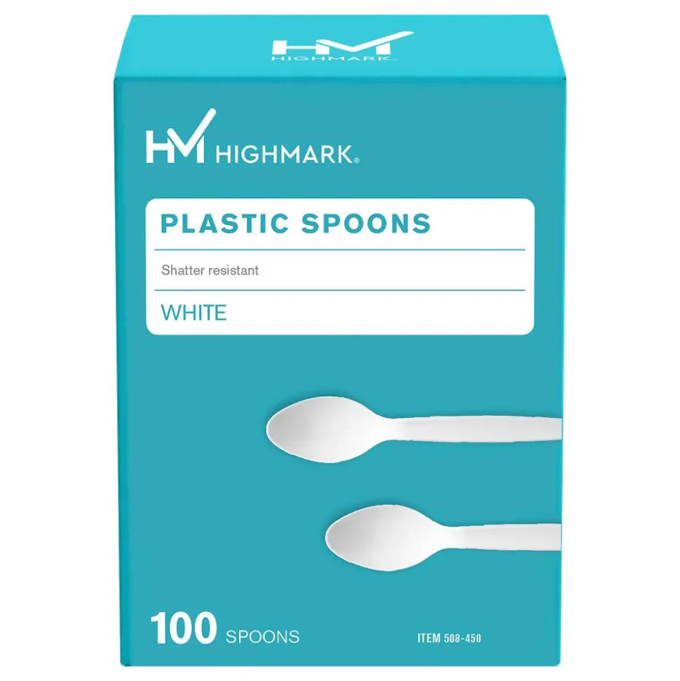 Highmark Medium-Length Plastic Cutlery, Spoons, Pack Of 100 Spoons