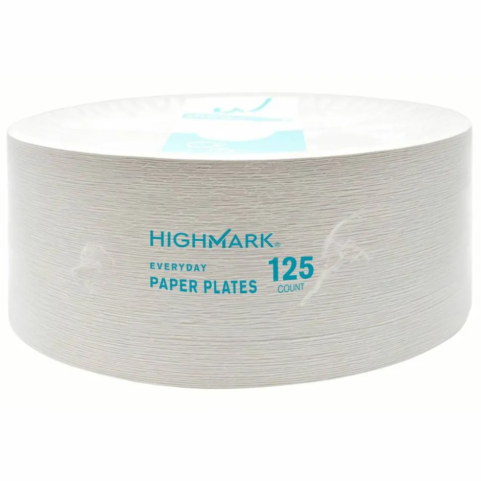 Highmark Paper Plates, 8-3/4", Printed White, Pack Of 125