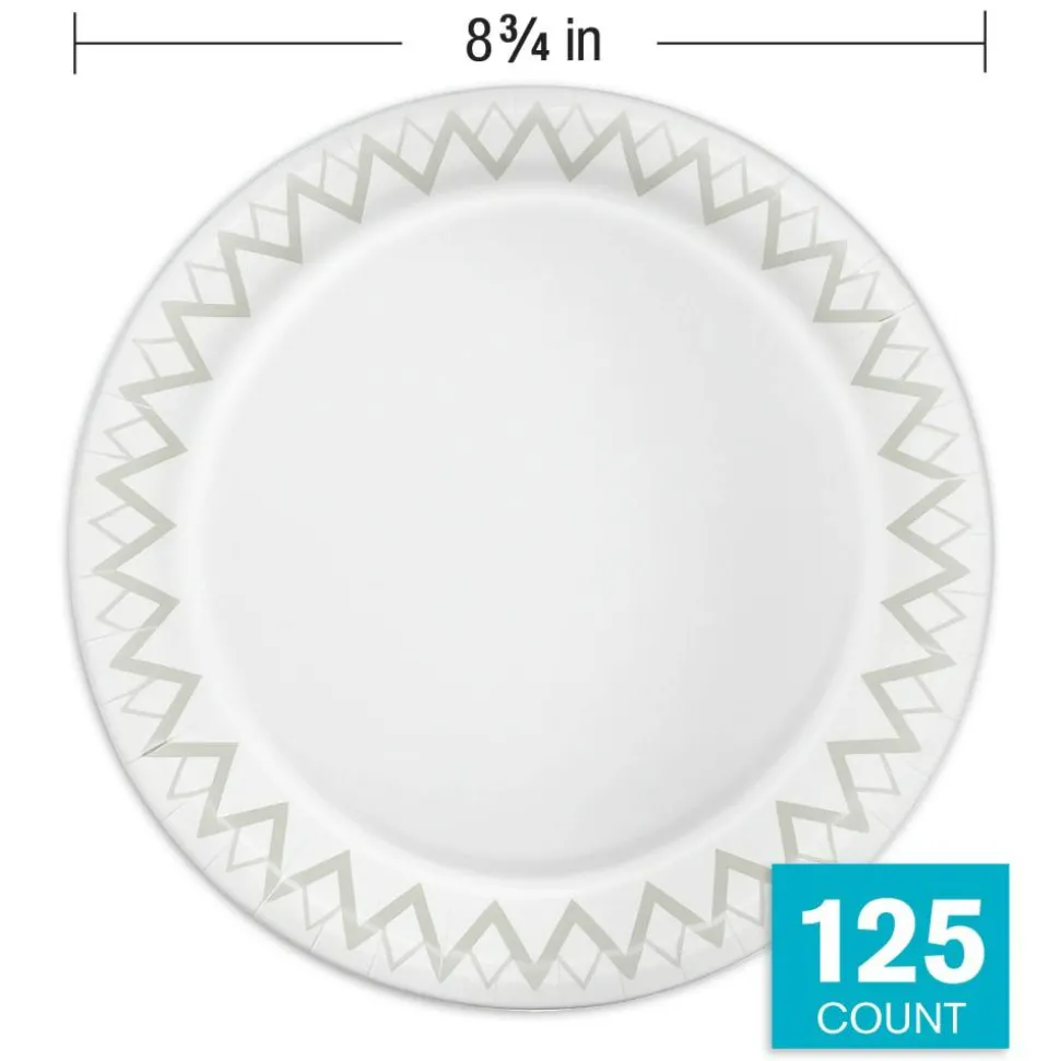 Highmark Paper Plates, 8-3/4", Printed White, Pack Of 125