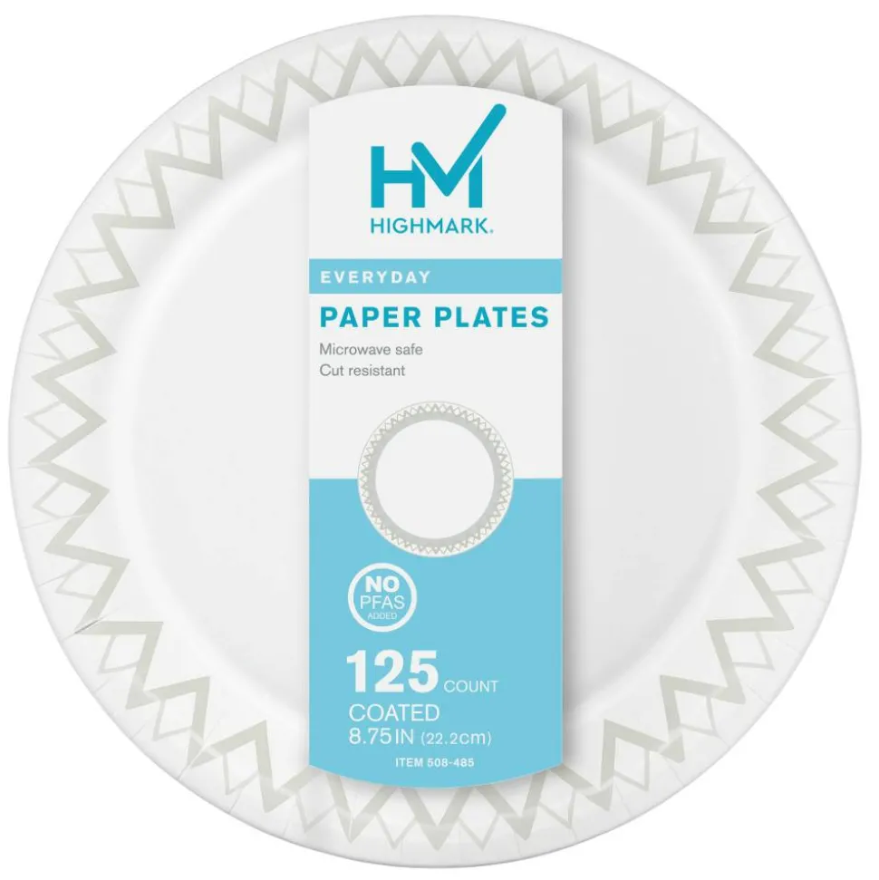Highmark Paper Plates, 8-3/4", Printed White, Pack Of 125