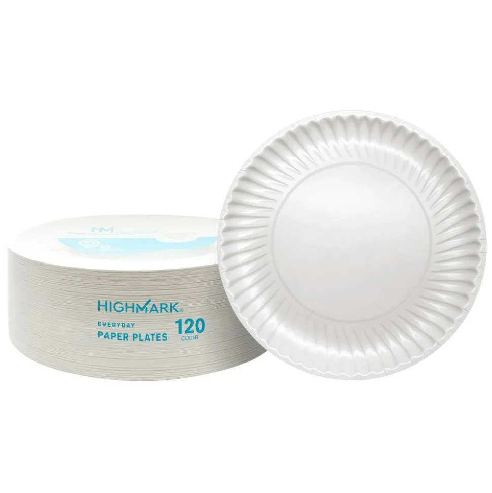 Highmark Paper Plates, 8-3/4", White, Pack Of 120