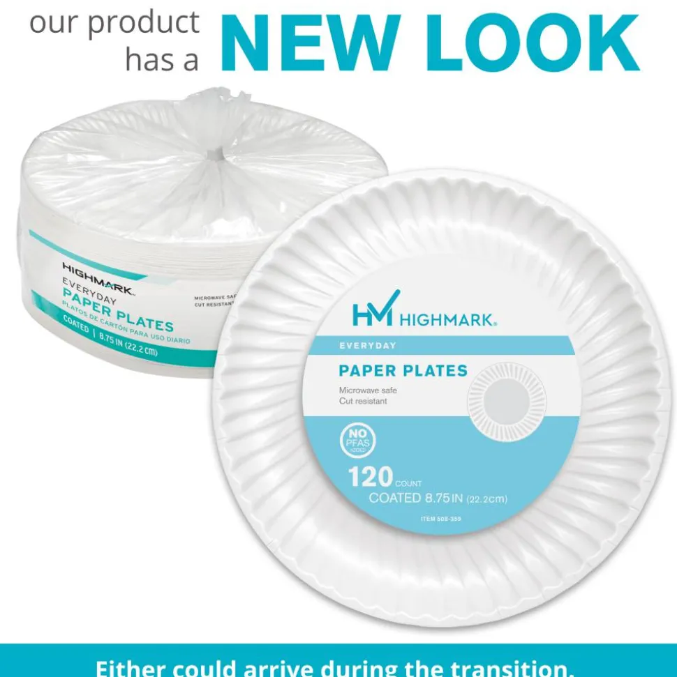 Highmark Paper Plates, 8-3/4", White, Pack Of 120