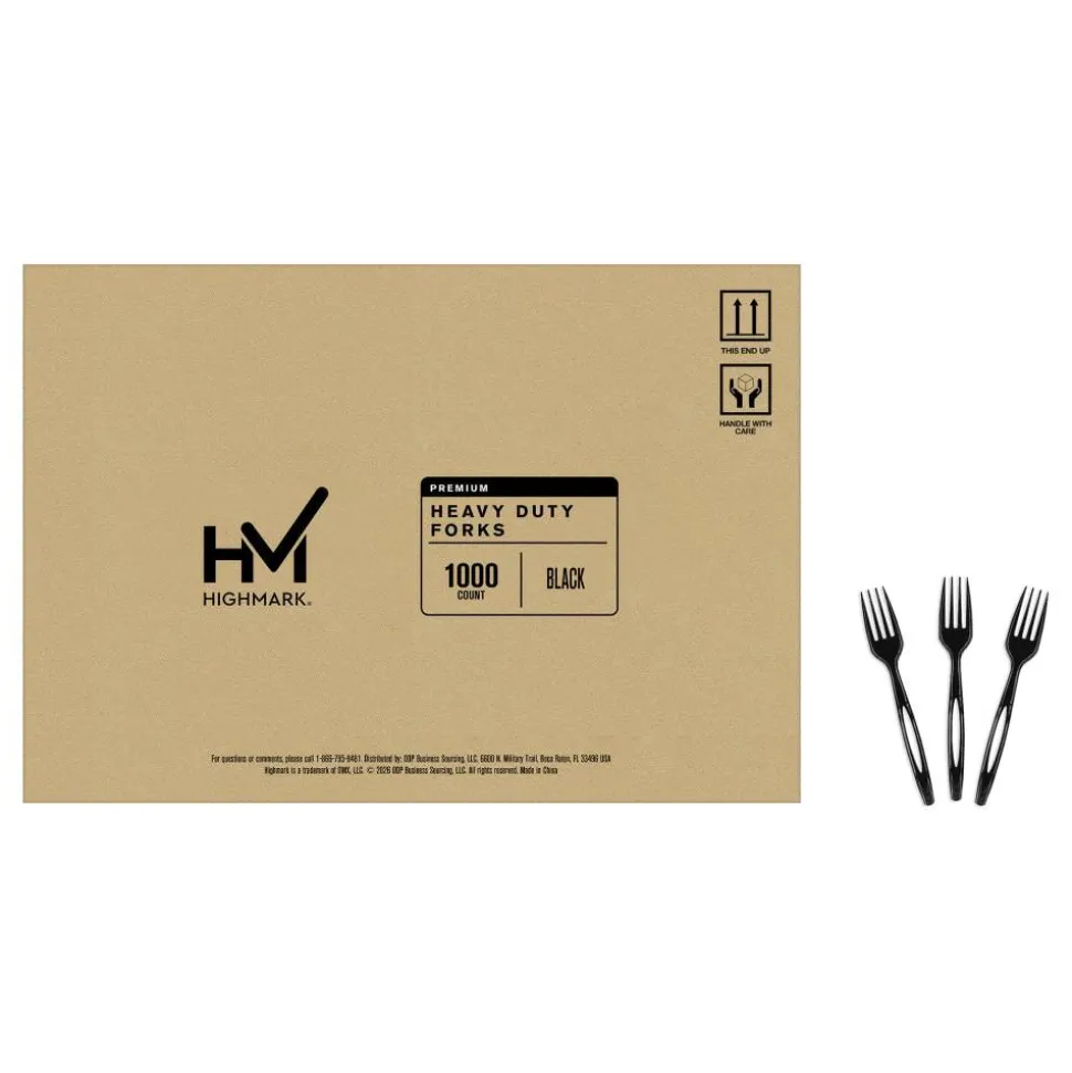 Highmark Plastic Utensils, Full-Size Forks, Black, Box Of 1,000 Forks