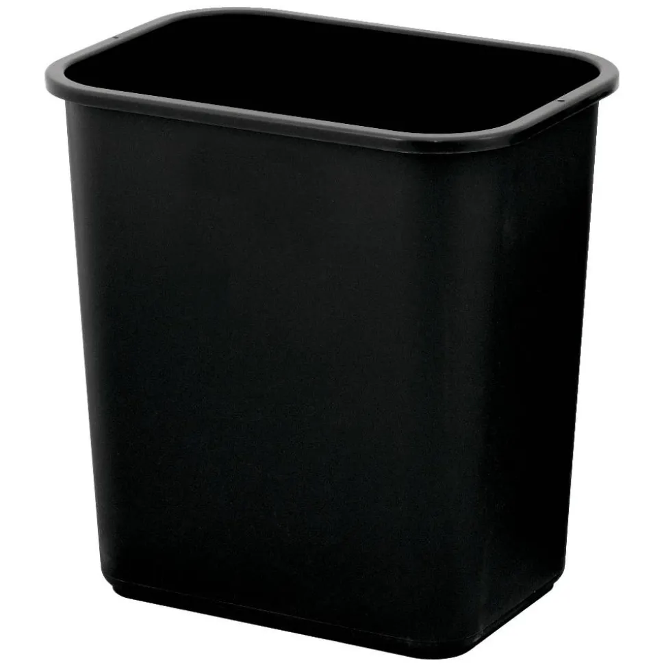 Highmark Rectangular Plastic Wastebasket, 6.5 Gallons, 15"H x 10"W x 14-1/4"D, Black