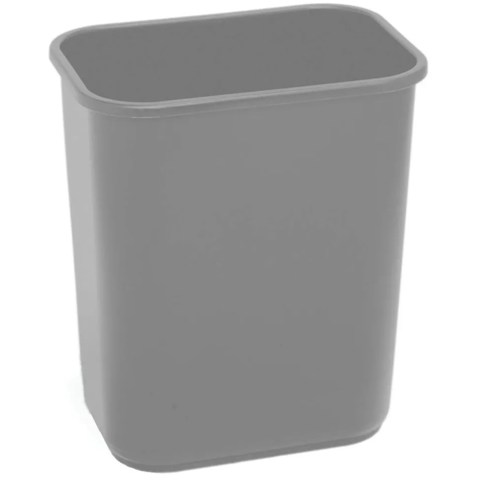 Highmark Rectangular Plastic Wastebasket, 6.5 Gallons, 15"H x 10"W x 14-1/4"D, Gray