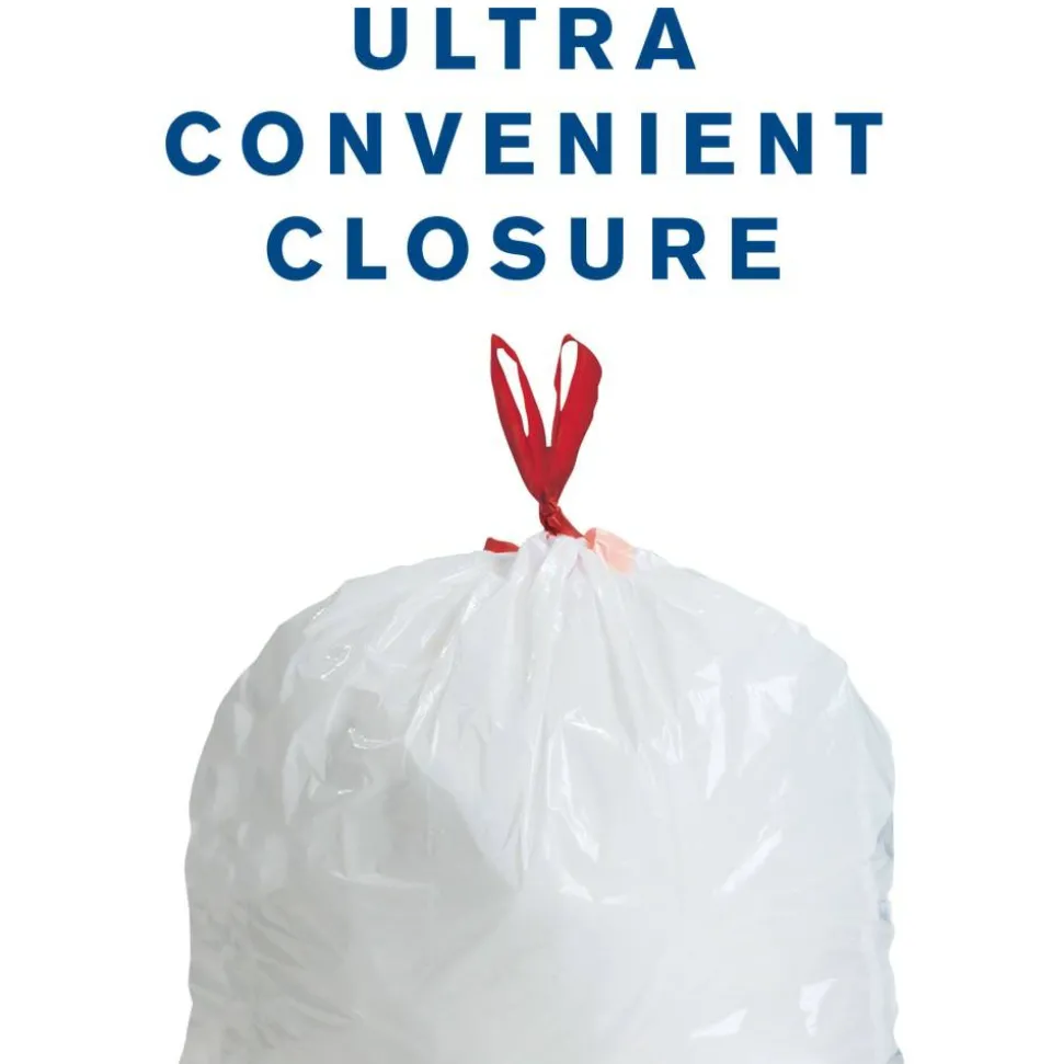 Highmark Tall 0.6 mil Drawstring Kitchen Trash Bags, 0.6 mil, 13 Gallon, 27.375" x 24", White, Box Of 200
