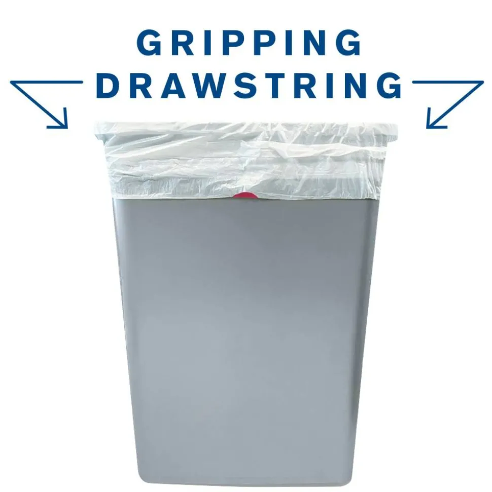 Highmark Tall 0.6 mil Drawstring Kitchen Trash Bags, 0.6 mil, 13 Gallon, 27.375" x 24", White, Box Of 200