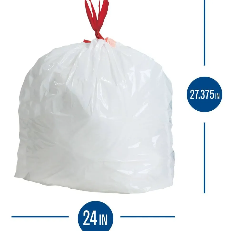Highmark Tall 0.6 mil Drawstring Kitchen Trash Bags, 0.6 mil, 13 Gallon, 27.375" x 24", White, Box Of 200