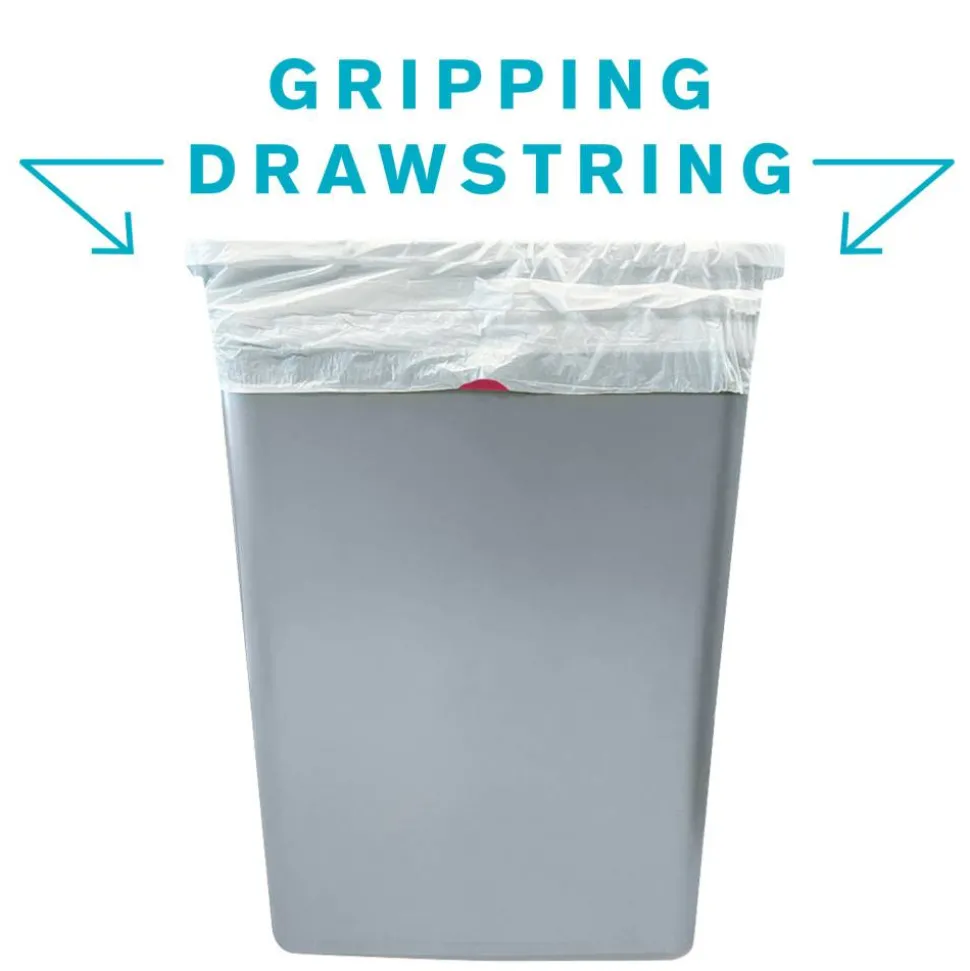 Highmark Tall 0.9 mil Drawstring Kitchen Trash Bags, 0.9mil, 13 Gallon, 27.375" x 24", White, Box Of 120