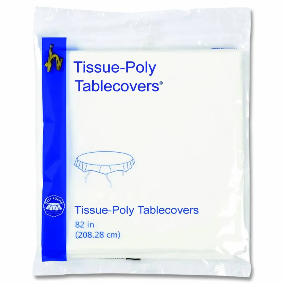Hoffmaster Tissue/Polyethylene Tablecloths, Round, 82" Diameter, White, Carton Of 25 Tablecloths