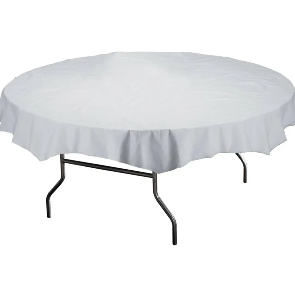 Hoffmaster Tissue/Polyethylene Tablecloths, Round, 82" Diameter, White, Carton Of 25 Tablecloths