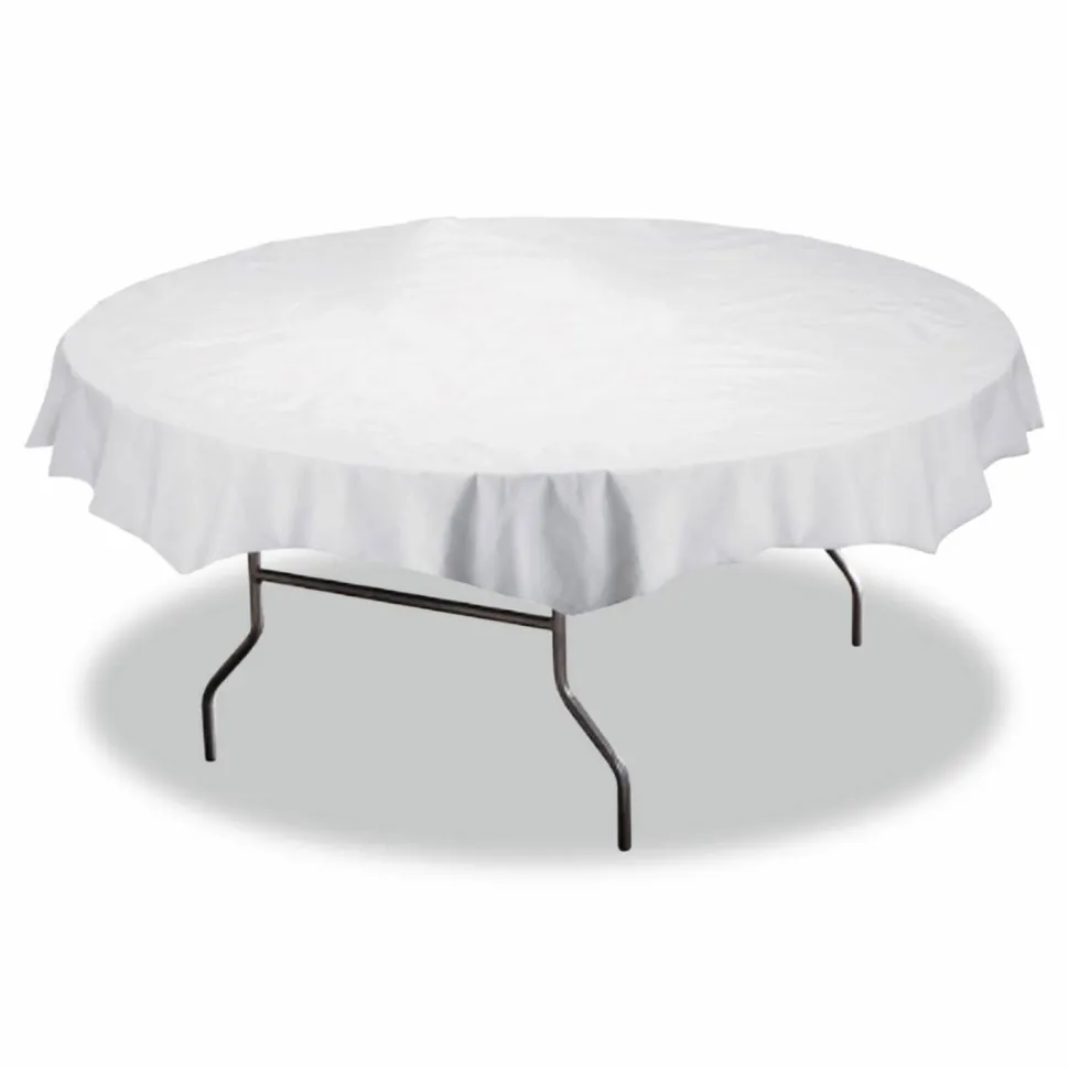 Hoffmaster Tissue/Polyethylene Tablecloths, Round, 82" Diameter, White, Carton Of 25 Tablecloths