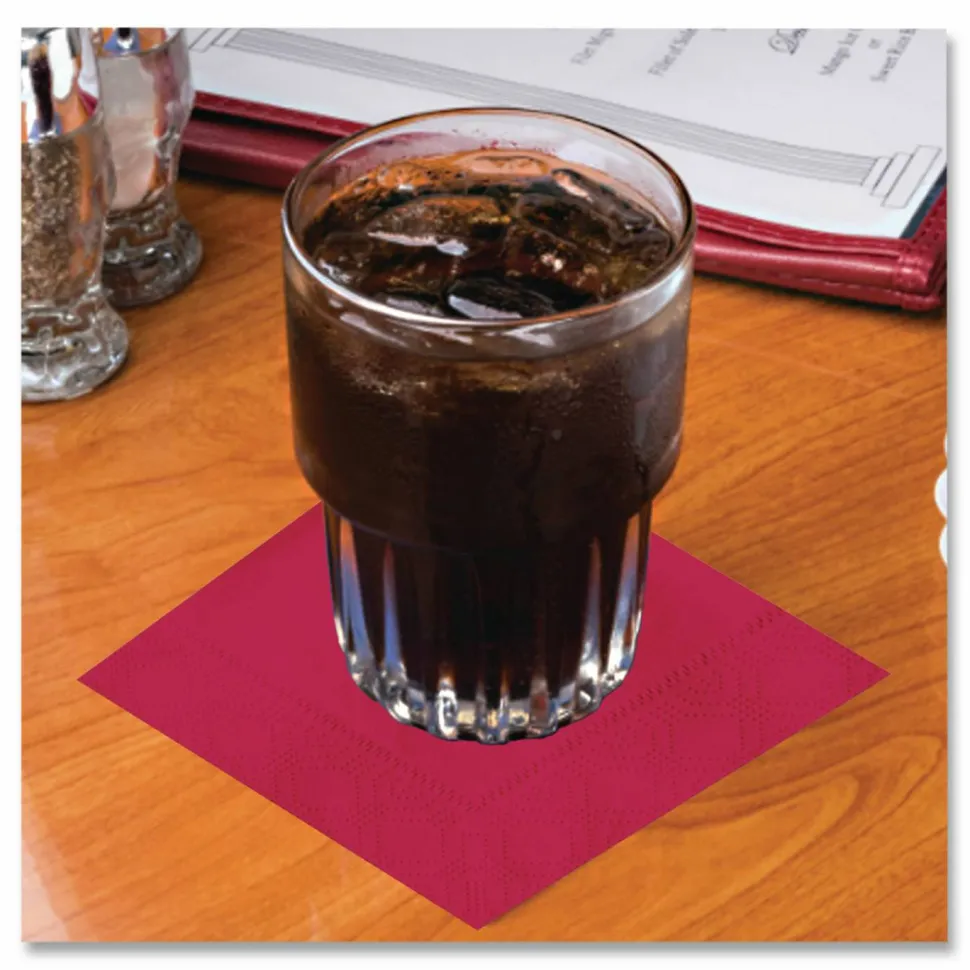 Hoffmaster Embossed Beverage Napkins, 2-Ply, 9.5 x 9.5, Red, 1,000/Carton