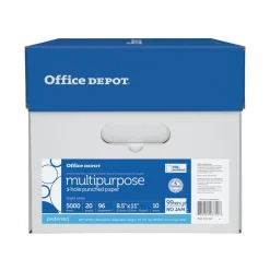 3-Hole Punched Multi-Use Printer & Copy Paper, White, Letter (8.5" x 11"), 5000 Sheets Per Case, 20 Lb, 96 Brightness
