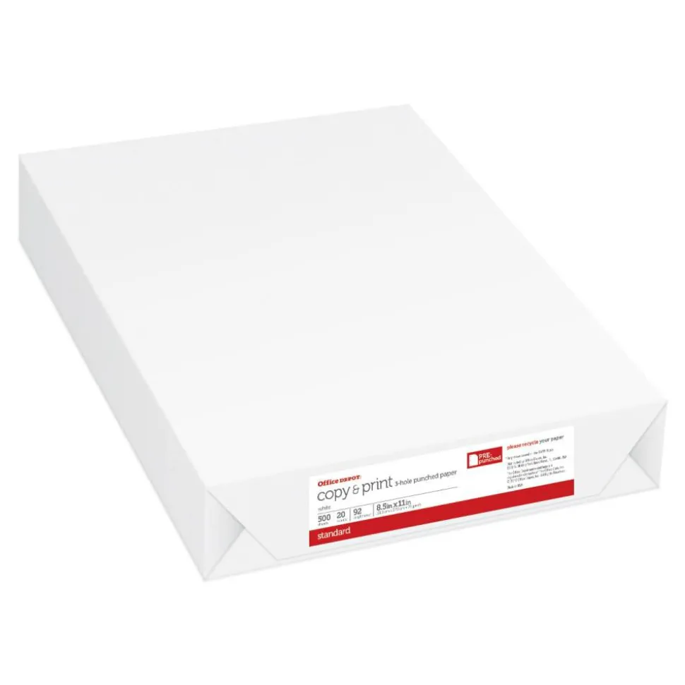 3-Hole Punched Multi-Use Printer & Copy Paper, White, Letter (8.5" x 11"), 1500 Sheets Per Case, 20 Lb, 92 Brightness