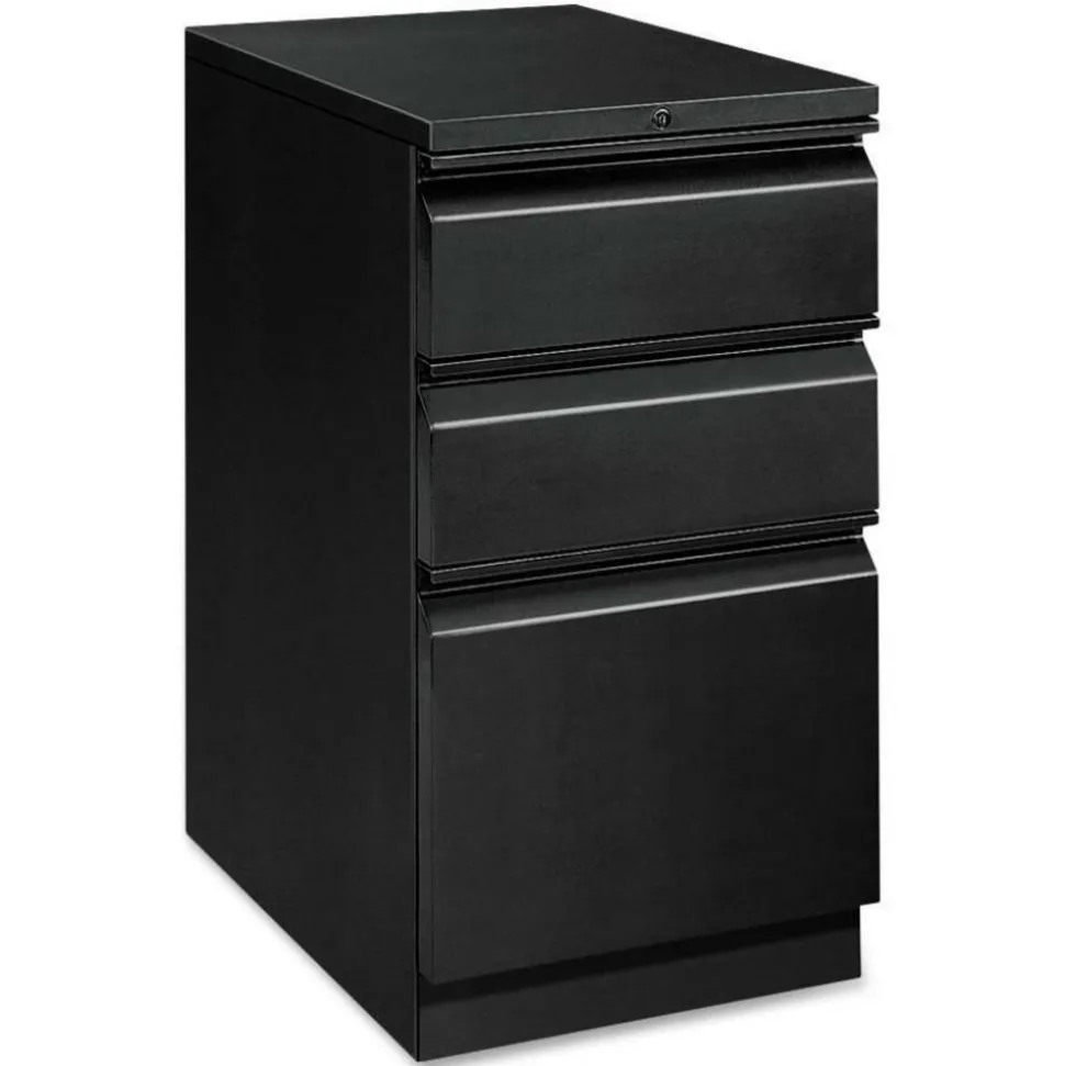 HON Brigade Mobile Pedestal with Pencil Tray Insert, Left or Right, 3-Drawers: Box/Box/File, Letter, Black, 15" x 22.88" x 28"