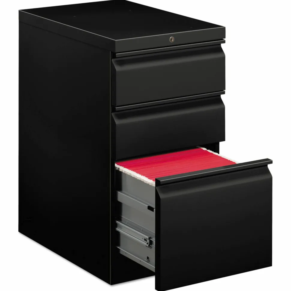 HON Brigade Mobile Pedestal with Pencil Tray Insert, Left or Right, 3-Drawers: Box/Box/File, Letter, Black, 15" x 22.88" x 28"