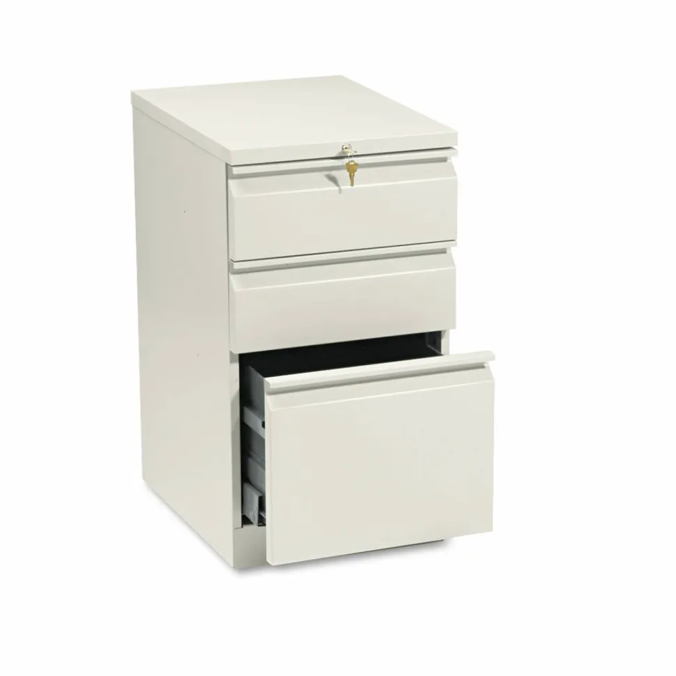 HON Brigade Mobile Pedestal with Pencil Tray Insert, Left or Right, 3-Drawers: Box/Box/File, Letter, Putty, 15" x 19.88" x 28"