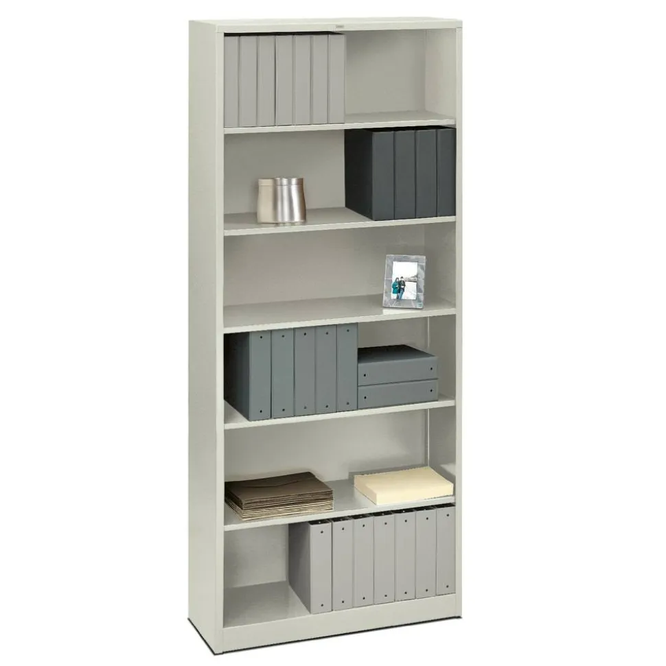 HON Brigade Steel Modular Shelving Bookcase, 6 Shelves (4 Adjustable), 81-1/8"H x 34-1/2"W x 12-5/8"D, Light Gray