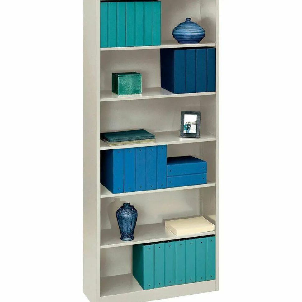 HON Brigade Steel Modular Shelving Bookcase, 6 Shelves (4 Adjustable), 81-1/8"H x 34-1/2"W x 12-5/8"D, Light Gray