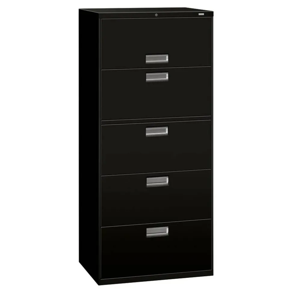 HON Brigade 600 36"W x 18"D Lateral 5-Drawer File Cabinet, Black