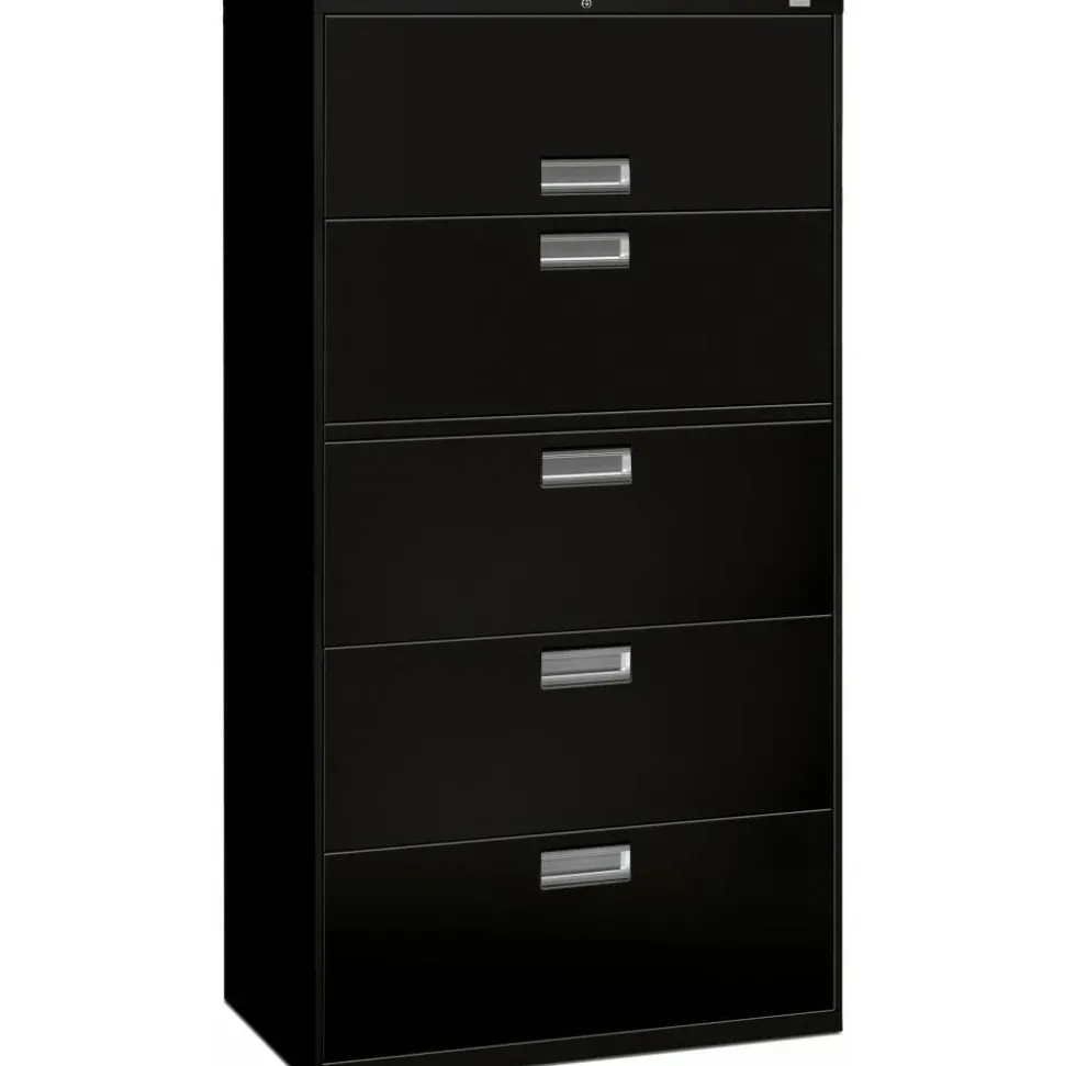 HON Brigade 600 36"W x 18"D Lateral 5-Drawer File Cabinet, Black
