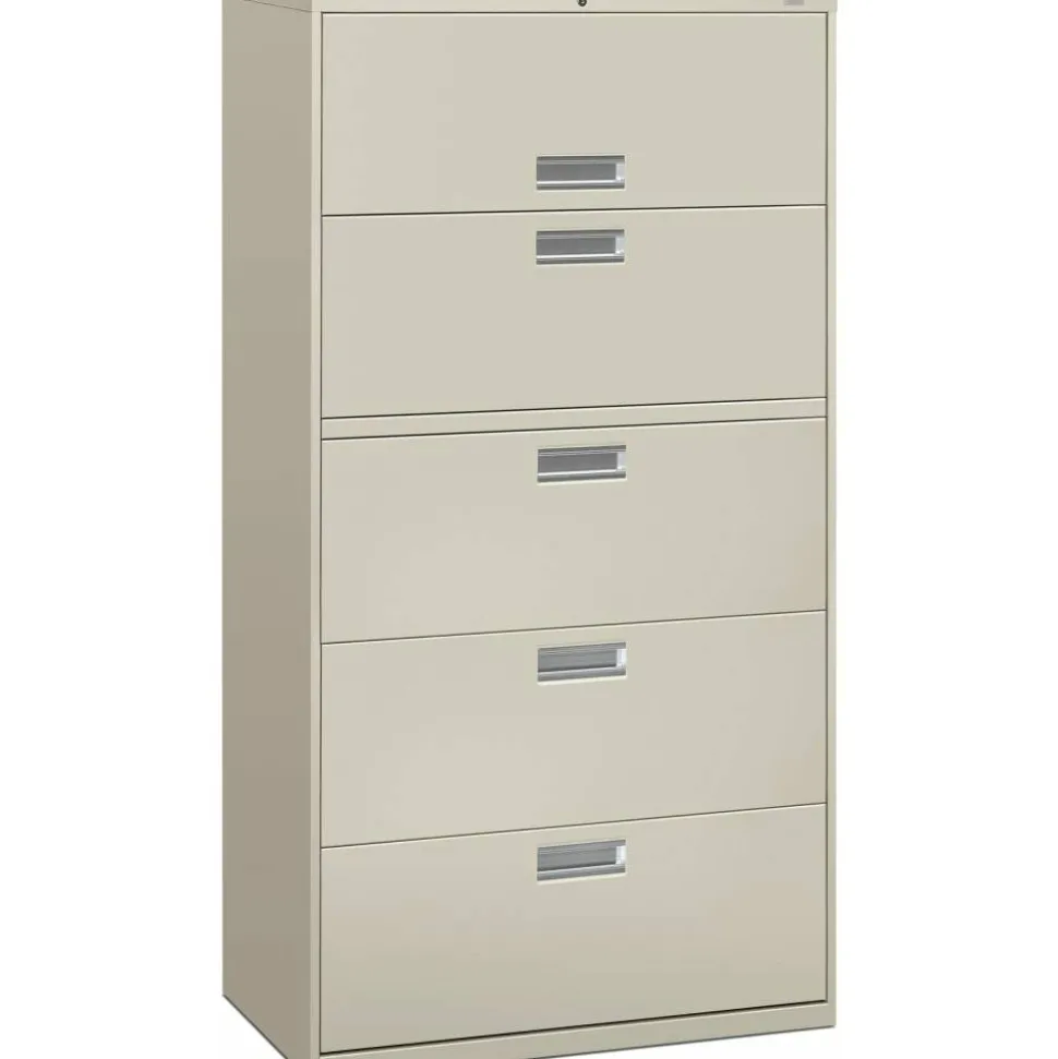 HON Brigade 600 36"W x 18"D Lateral 5-Drawer File Cabinet, Light Gray
