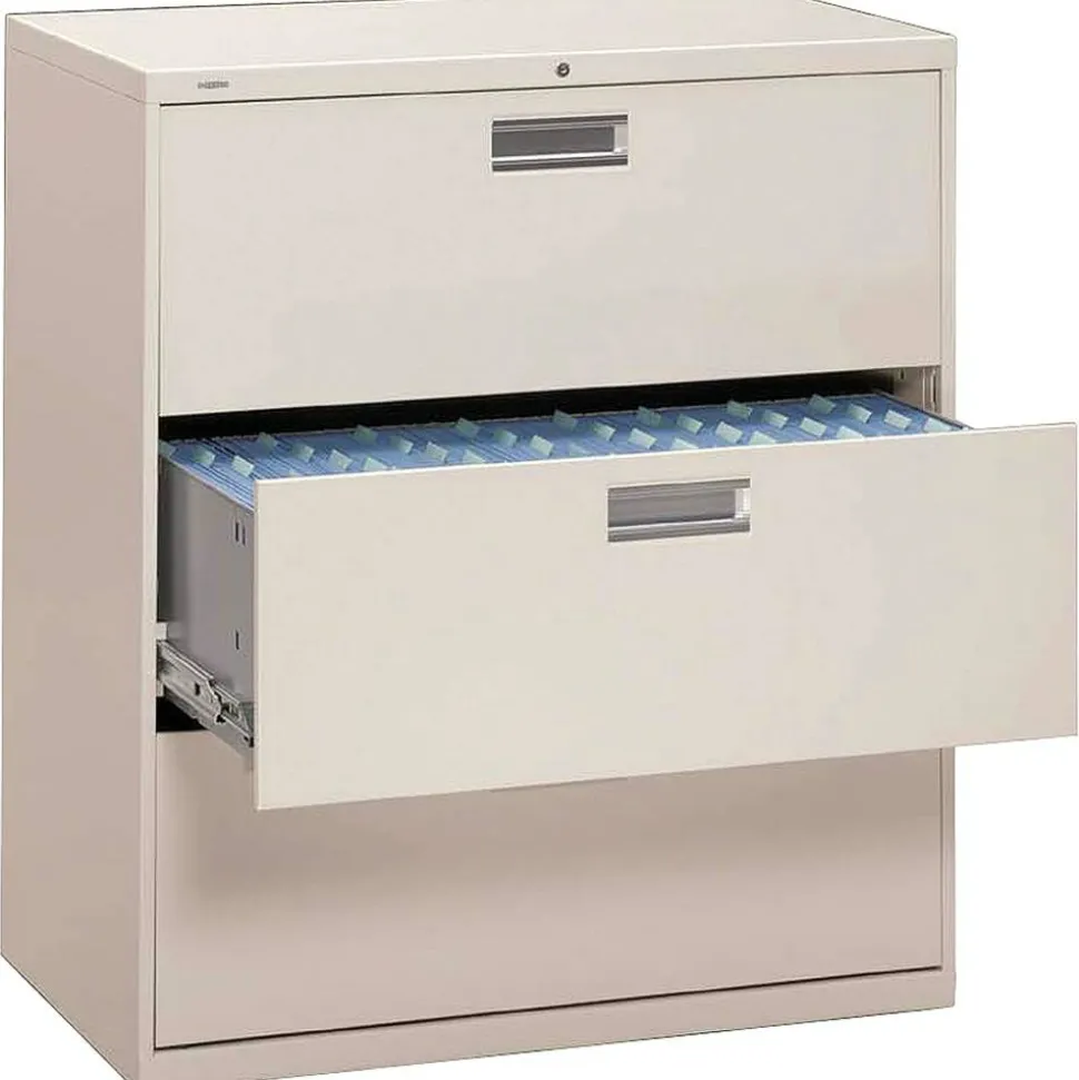 HON Brigade 600 42"W x 18"D Lateral 3-Drawer File Cabinet, Light Gray